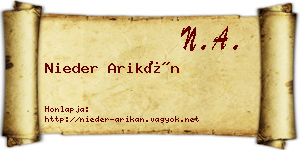 Nieder Arikán névjegykártya